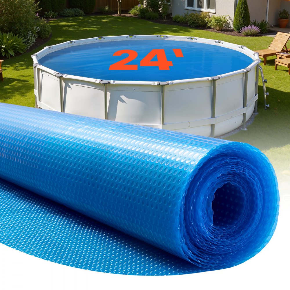 VEVOR Solar Pool Cover, 24 ft Round Pool Bubble Cover, 8 Mil Pools Solar Blanket with Bubble & PE Material, Daytime