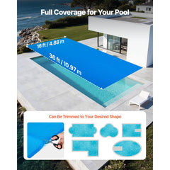 VEVOR Solar Pool Cover, 36 x 16 ft Rectangle Pool Bubble Cover, 12 Mil Pools Solar Blanket with Bubble & PE Material
