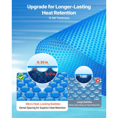 VEVOR Solar Pool Cover, 36 x 16 ft Rectangle Pool Bubble Cover, 12 Mil Pools Solar Blanket with Bubble & PE Material