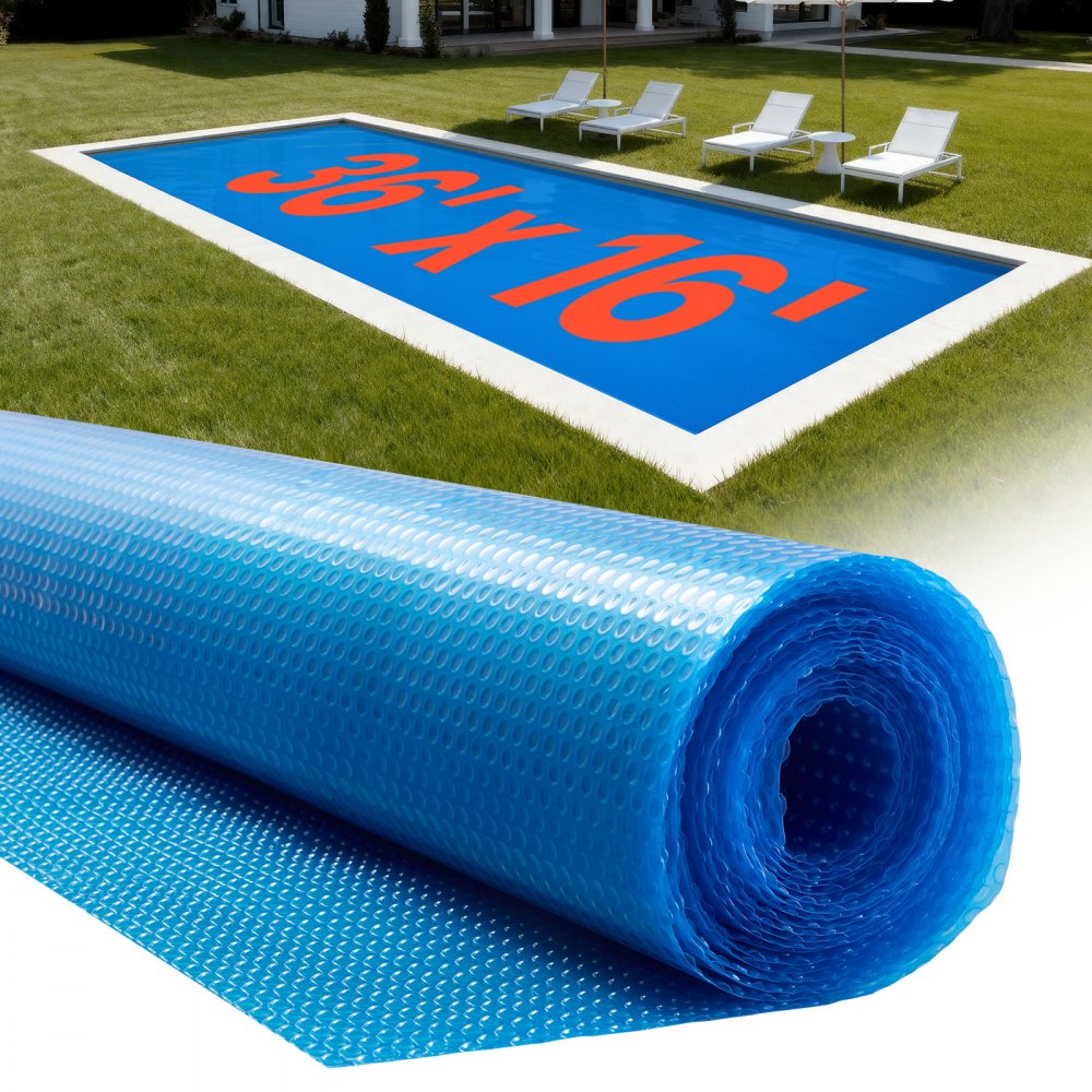 VEVOR Solar Pool Cover, 36 x 16 ft Rectangle Pool Bubble Cover, 12 Mil Pools Solar Blanket with Bubble & PE Material