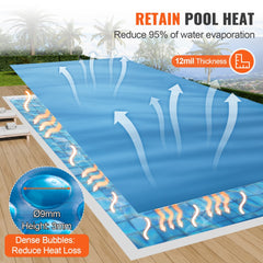 VEVOR Solar Pool Cover, 32 x 16 ft Rectangle Solar Blanket for Pools, Inground Above Ground Swimming Pool Solar Cover