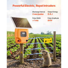 VEVOR Solar Fence Charger, 0.6J 8kV Solar Powered Fence Charger, 1.86 Miles Range, Electric Fence Energizer Kit, Keep