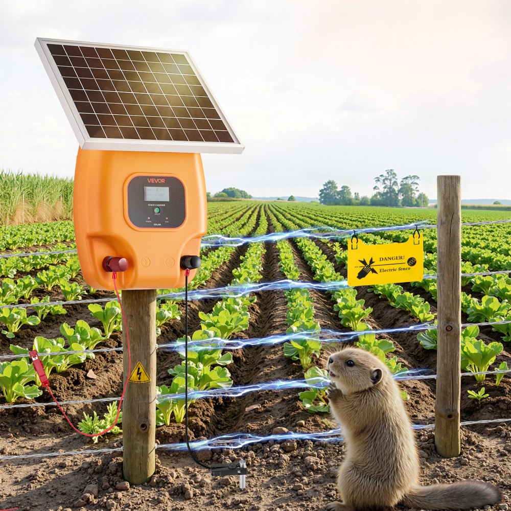 VEVOR Solar Fence Charger, 0.6J 8kV Solar Powered Fence Charger, 1.86 Miles Range, Electric Fence Energizer Kit, Keep