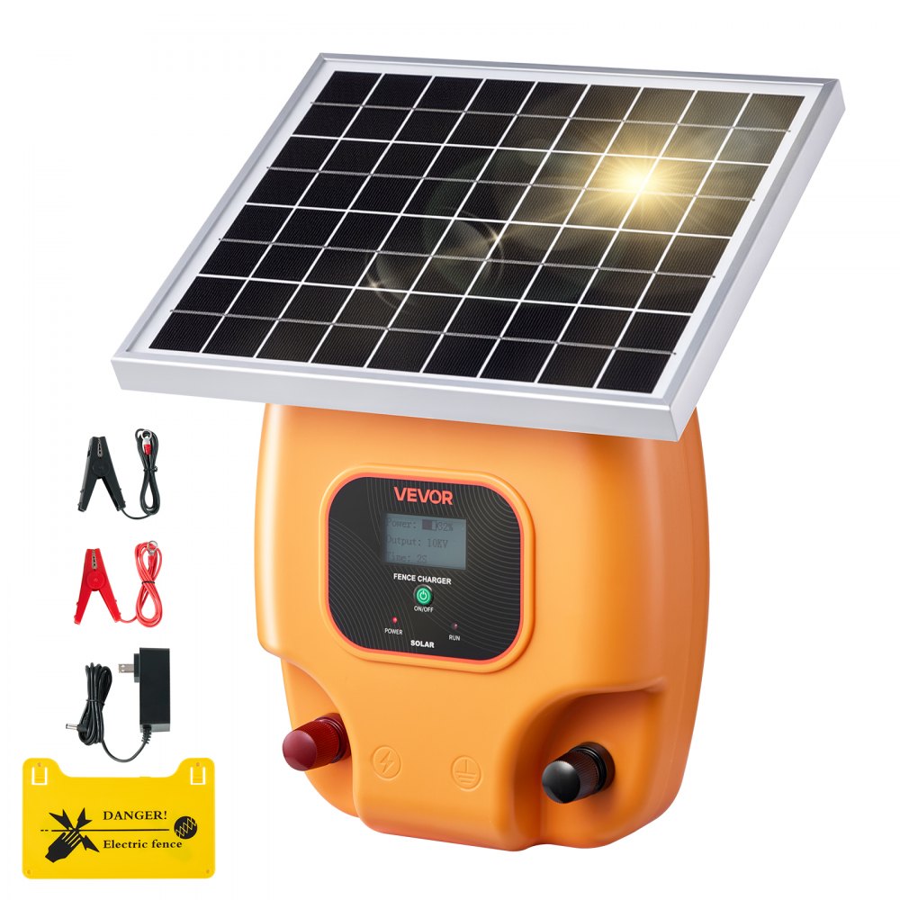 VEVOR Solar Fence Charger, 1J 10kV Solar Powered Fence Charger, 1.86 Miles Range, Electric Fence Energizer Kit, Keep