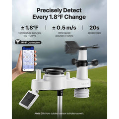 VEVOR 7-in-1 Wi-Fi Weather Station with APP, 7.5-Inch VA Display, Wireless Solar Powered Outdoor Sensor, Rain Gauge