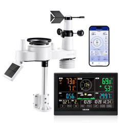 VEVOR 7-in-1 Wi-Fi Weather Station with APP, 7.5-Inch VA Display, Wireless Solar Powered Outdoor Sensor, Rain Gauge
