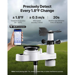 VEVOR 5-in-1 Wi-Fi Weather Station, 7.5-Inch VA Display, Wireless Solar Powered Outdoor Sensor, Rain Gauge, Indoor
