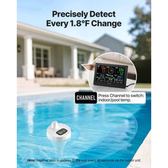 VEVOR 7-in-1 Wi-Fi Weather Station with APP, 7.5 in Display, Wireless Solar Powered Outdoor Sensor, with Pool