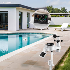 VEVOR 7-in-1 Wi-Fi Weather Station with APP, 7.5 in Display, Wireless Solar Powered Outdoor Sensor, with Pool