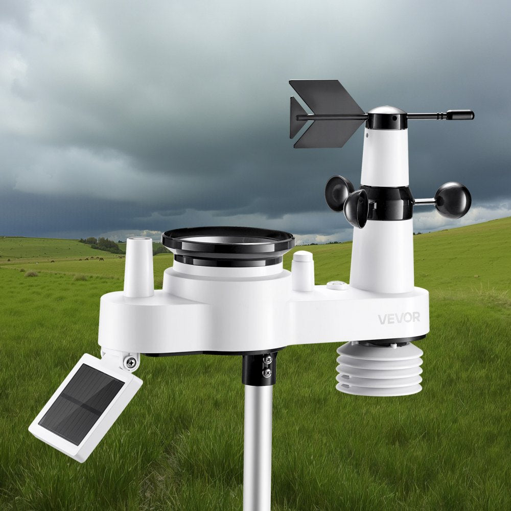 VEVOR 7-in-1 Wi-Fi Weather Station, 7-Inch TFT Display, Wireless Solar Powered Outdoor Sensor, Rain Gauge, Indoor