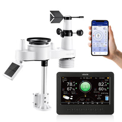 VEVOR 7-in-1 Wi-Fi Weather Station, 7-Inch TFT Display, Wireless Solar Powered Outdoor Sensor, Rain Gauge, Indoor
