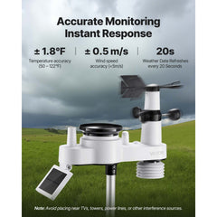 VEVOR 7-in-1 Wireless Weather Station, 7.5-Inch VA Display, Solar Powered Outdoor Sensor, Rain Gauge, Indoor Outdoor