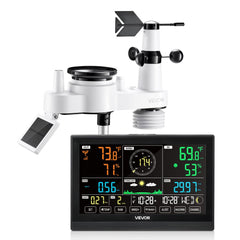 VEVOR 7-in-1 Wireless Weather Station, 7.5-Inch VA Display, Solar Powered Outdoor Sensor, Rain Gauge, Indoor Outdoor