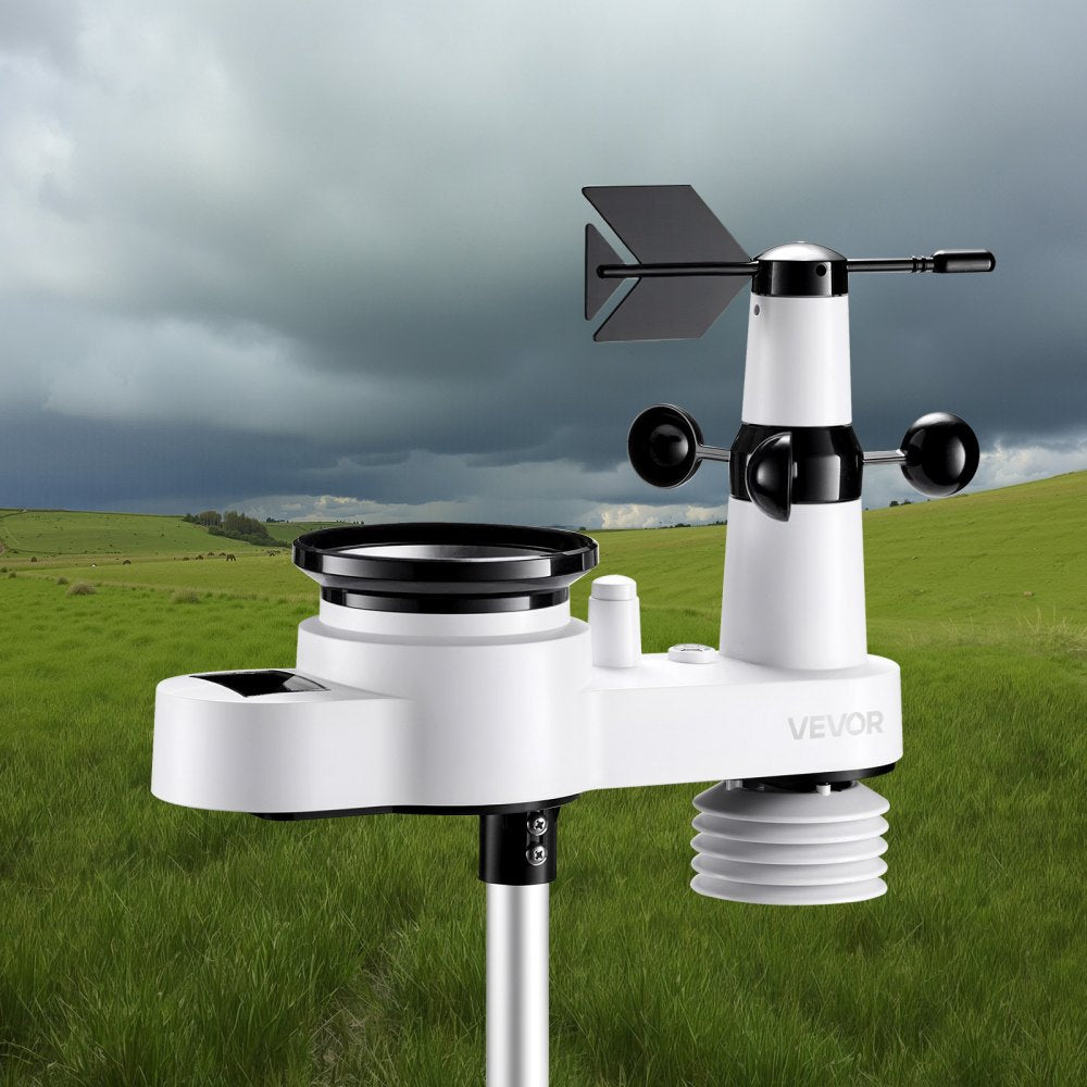 VEVOR 5-in-1 Wireless Weather Station, 7.5-Inch VA Display, Solar Powered Outdoor Sensor, Rain Gauge, Indoor Outdoor