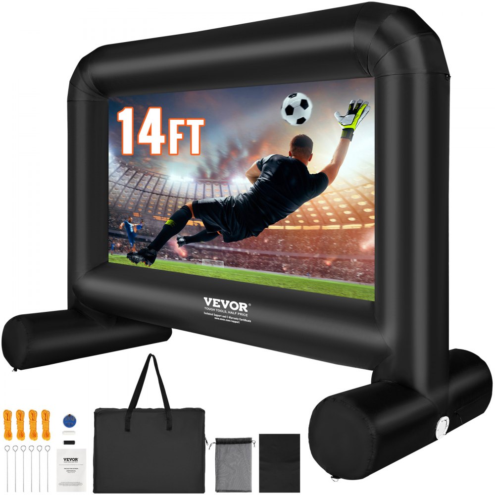 VEVOR Inflatable Movie Screen, 14 FT Inflatable Projector Screen for Outside with Blower and Carrying Bag, Front/Rear