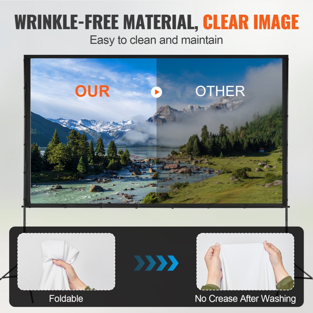 VEVOR Projector Screen with Stand, 120 inch 16:9 4K 1080 HD Outdoor Movie Screen with Stand, Wrinkle-Free Projection