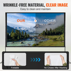 VEVOR Projector Screen with Stand, 120 inch 16:9 4K 1080 HD Outdoor Movie Screen with Stand, Wrinkle-Free Projection