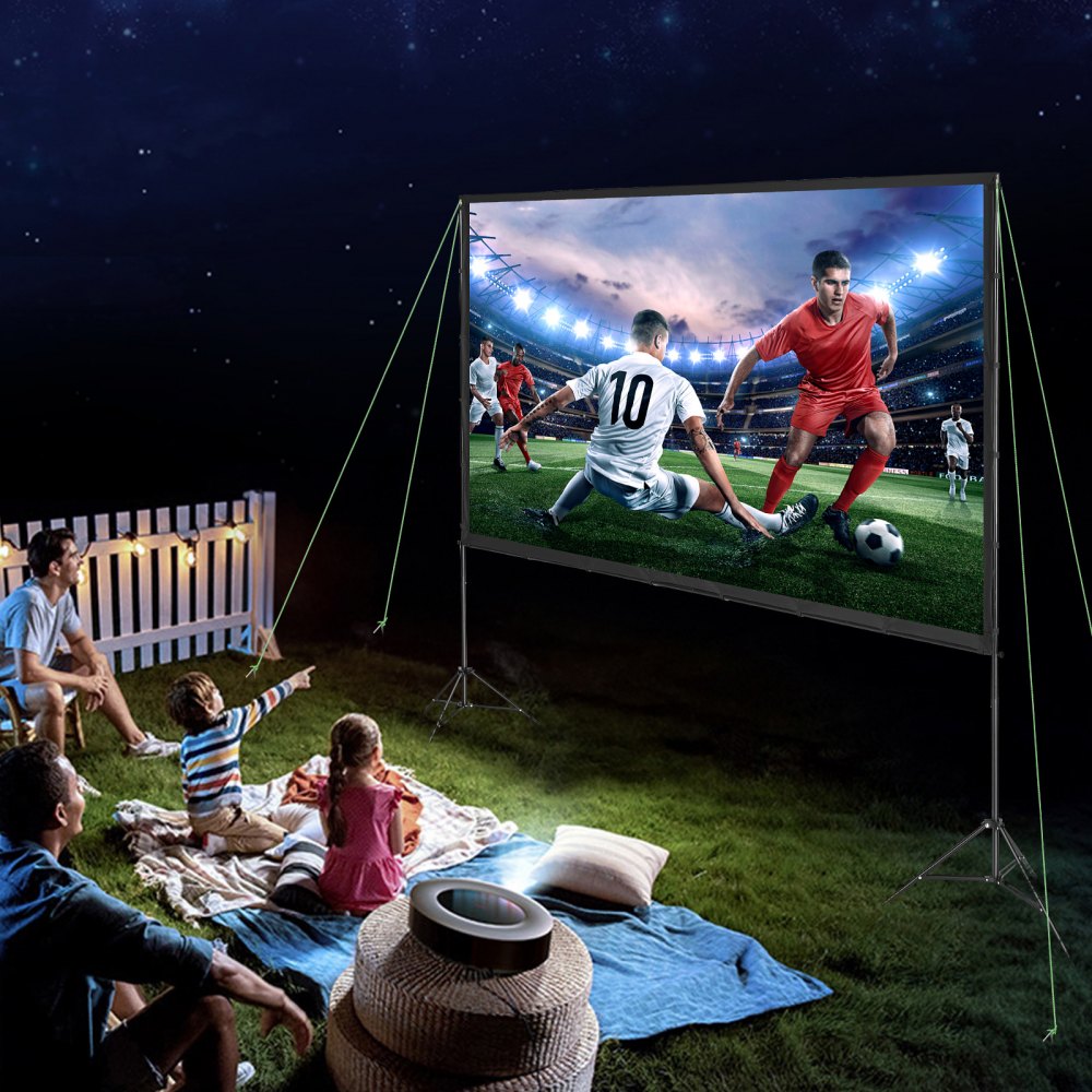 VEVOR Projector Screen with Stand, 120 inch 16:9 4K 1080 HD Outdoor Movie Screen with Stand, Wrinkle-Free Projection
