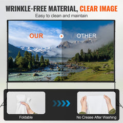 VEVOR Projector Screen with Stand, 150 inch 16:9 4K 1080 HD Outdoor Movie Screen with Stand, Wrinkle-Free Projection