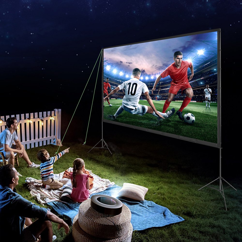 VEVOR Projector Screen with Stand, 150 inch 16:9 4K 1080 HD Outdoor Movie Screen with Stand, Wrinkle-Free Projection