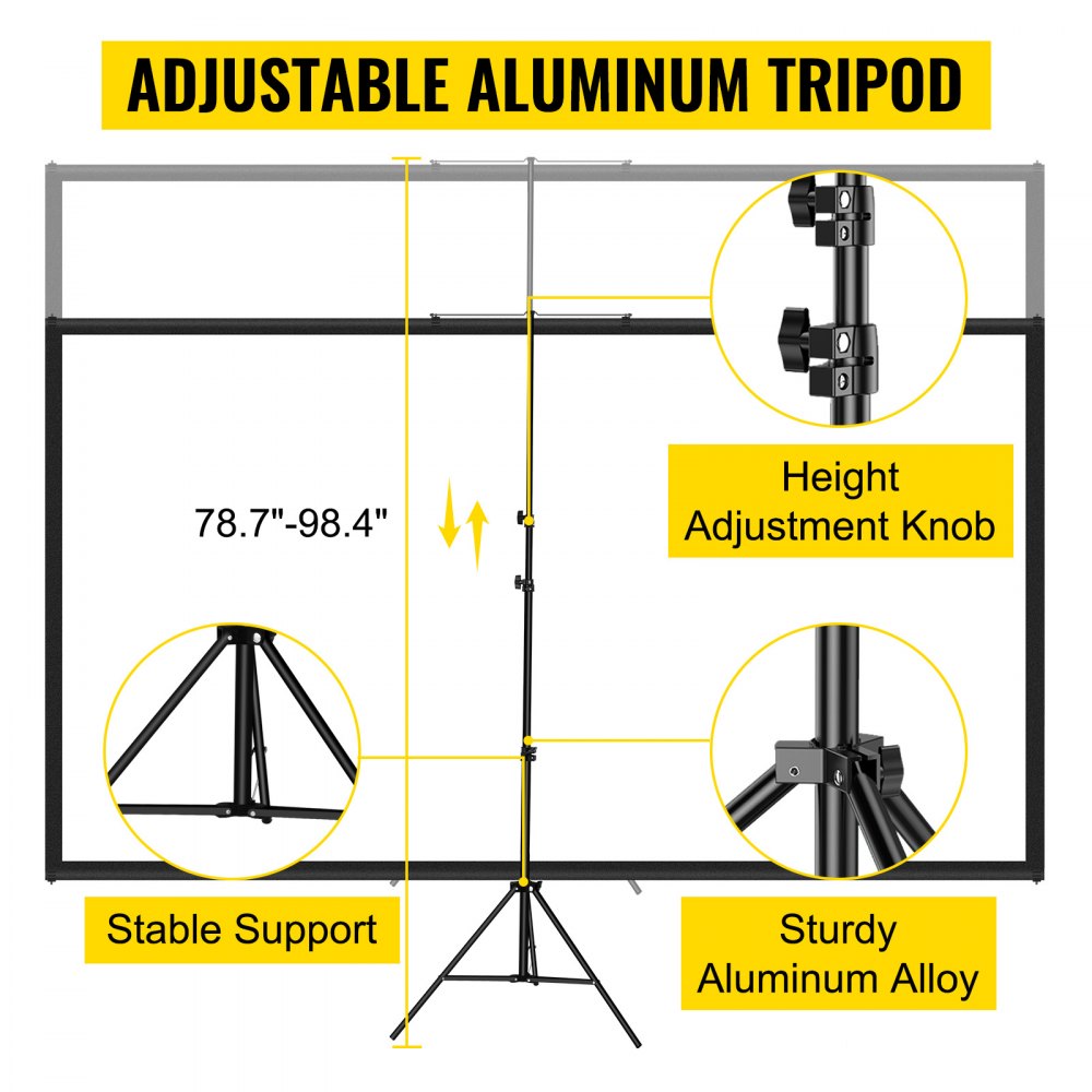 VEVOR Tripod Projector Screen with Stand 100inch 16:9 4K HD Projection Screen Stand Wrinkle-Free Height Adjustable