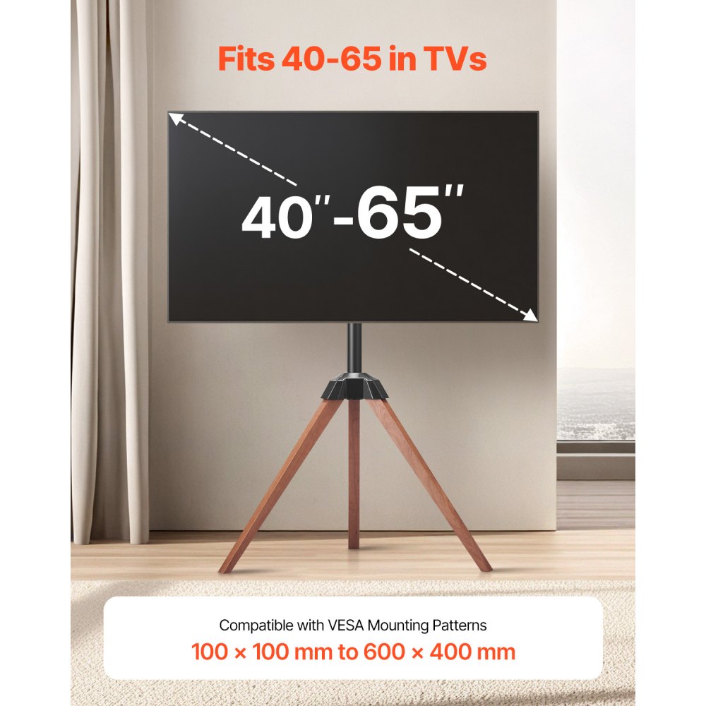 VEVOR Tripod Easel TV Stand, for 40-65 inch Flat Screen/Curved TVs Up to 99 lbs, 18° Left-Right Rotation Portable TV