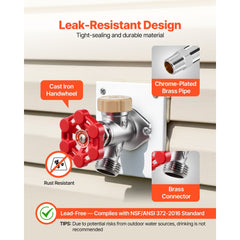 VEVOR Anti-Siphon Frost-Proof Sillcock, 12" Freeze Proof Outdoor Faucet Bib with Backflow Preventer, 1/2" Push-to-Fit