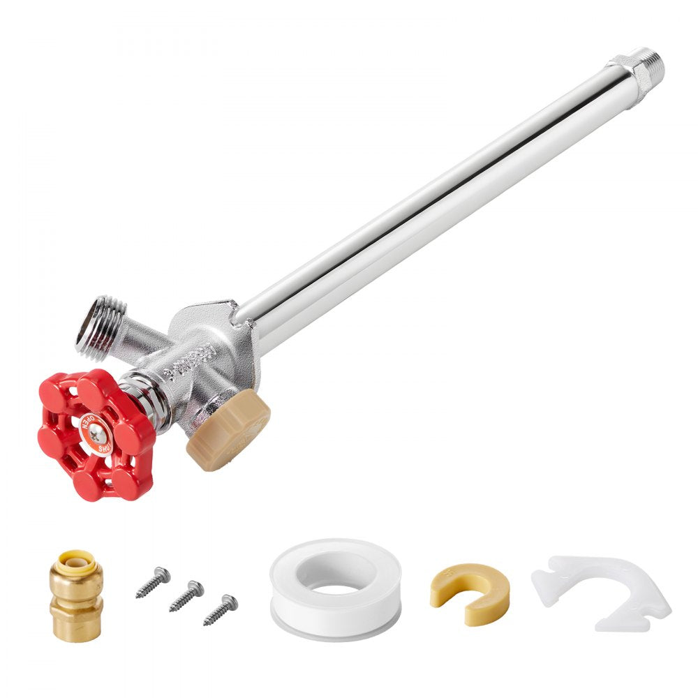 VEVOR Anti-Siphon Frost-Proof Sillcock, 12" Freeze Proof Outdoor Faucet Bib with Backflow Preventer, 1/2" Push-to-Fit