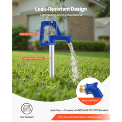 VEVOR Frost Proof Yard Hydrant, 3.22FT Freeze-Proof Outdoor Faucet with 12" Bury Depth, 3/4" NPT Pipe Connection & 3/4"