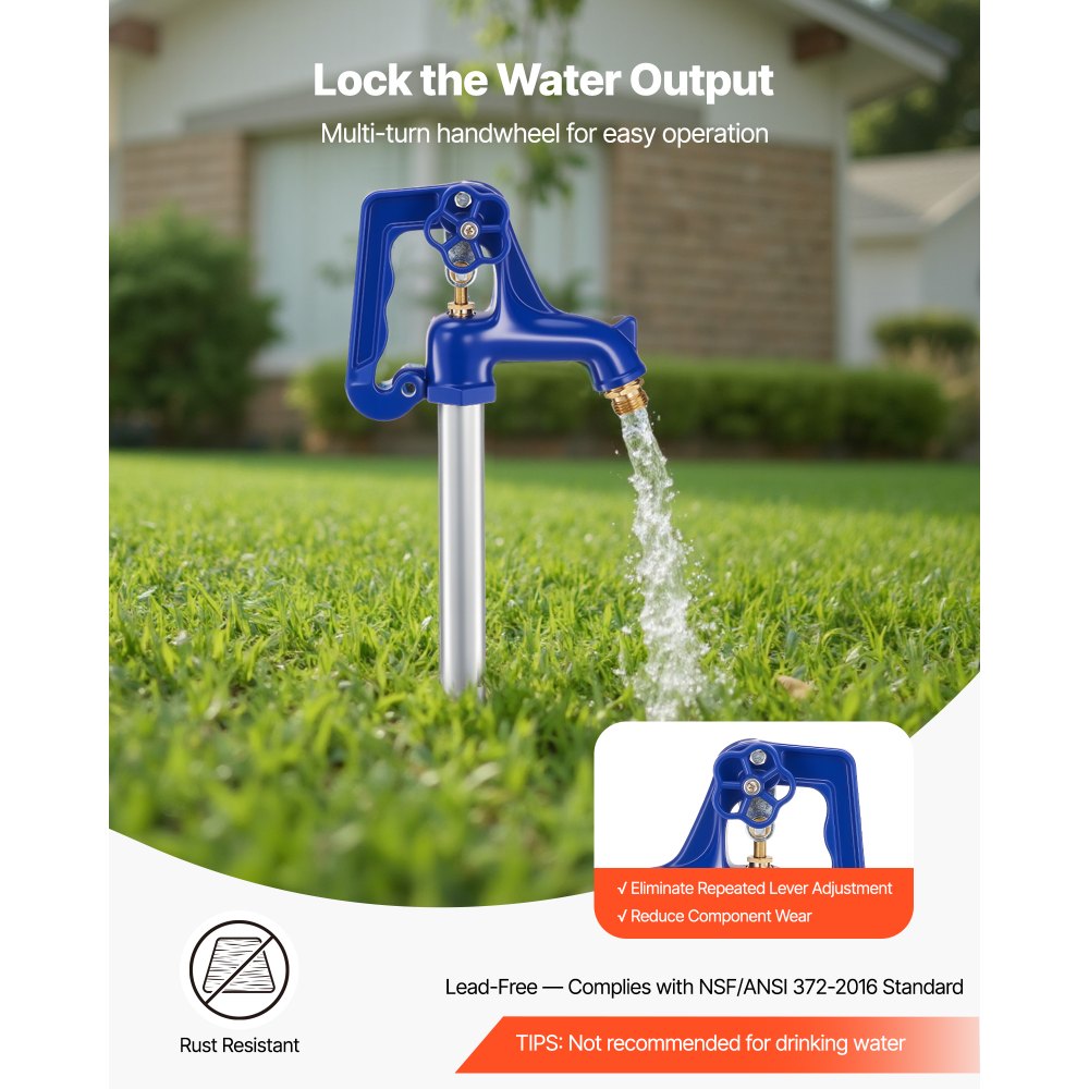 VEVOR Frost Proof Yard Hydrant, 5.24FT Freeze-Proof Outdoor Faucet with 36" Bury Depth, 3/4" NPT Pipe Connection, Lever