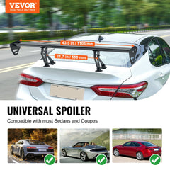VEVOR GT Wing Car Spoiler, 43.3 inch Universal Spoiler with Single Deck, Adjustable Lightweight Aluminum, Car Rear