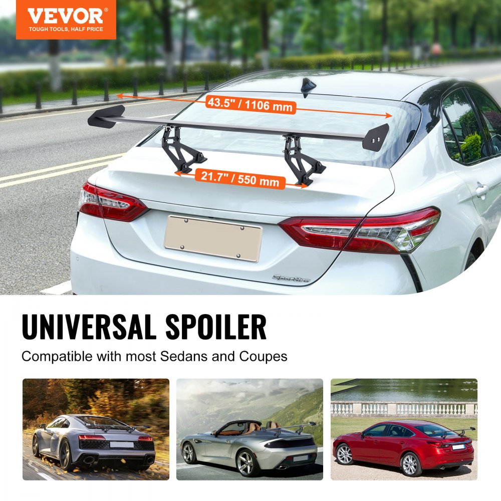 VEVOR GT Wing Car Spoiler, 43.3 inch Universal Spoiler with Single Deck, Adjustable Lightweight Aluminum, Car Rear