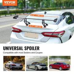 VEVOR GT Wing Car Spoiler, 43.3 inch Universal Spoiler with Single Deck, Adjustable Lightweight Aluminum, Car Rear