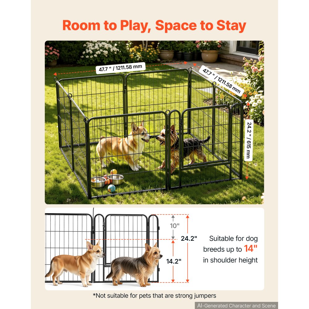 VEVOR Dog Playpen 24 Inch 8 Panels Foldable Metal Exercise Pen Pet Fence, Indoor/Outdoor Heavy Duty Puppy Crate Kennel