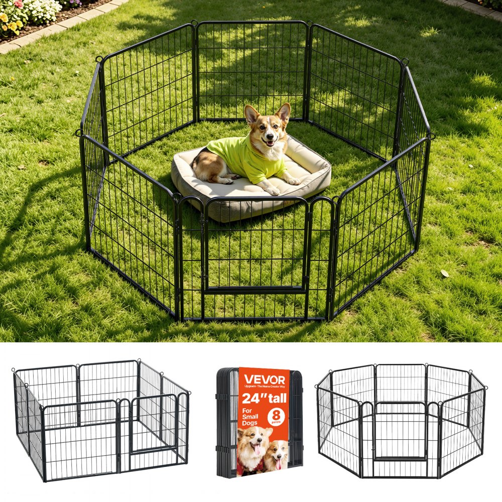 VEVOR Dog Playpen 24 Inch 8 Panels Foldable Metal Exercise Pen Pet Fence, Indoor/Outdoor Heavy Duty Puppy Crate Kennel