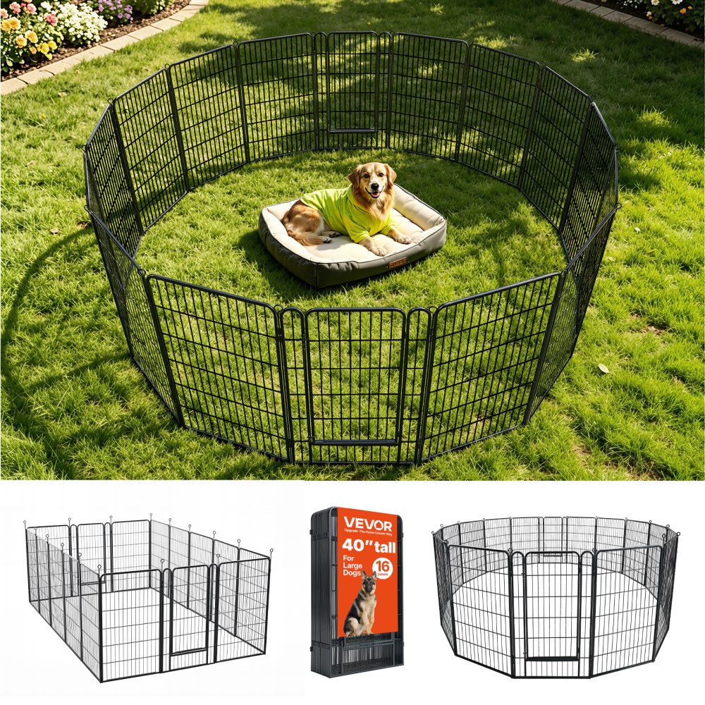 VEVOR Dog Playpen 40 Inch 16 Panels Foldable Metal Exercise Pen Pet Fence, Indoor/Outdoor Heavy Duty Puppy Crate Kennel