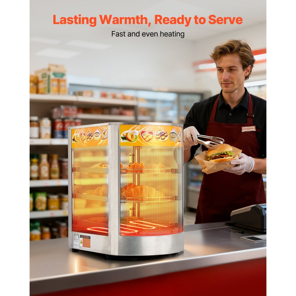 VEVOR 3-Tier Commercial Food Warmer Display, 800W Food Display Warmer with LED Light, Adjustable Shelf and Stainless