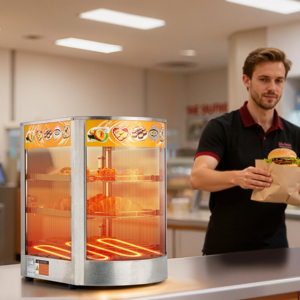 VEVOR 3-Tier Commercial Food Warmer Display, 800W Food Display Warmer with LED Light, Adjustable Shelf and Stainless