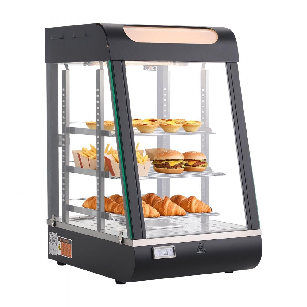 VEVOR 3-Tier Commercial Food Warmer Display, 800W Food Display Warmer with LED Light, Top Storage and Adjustable