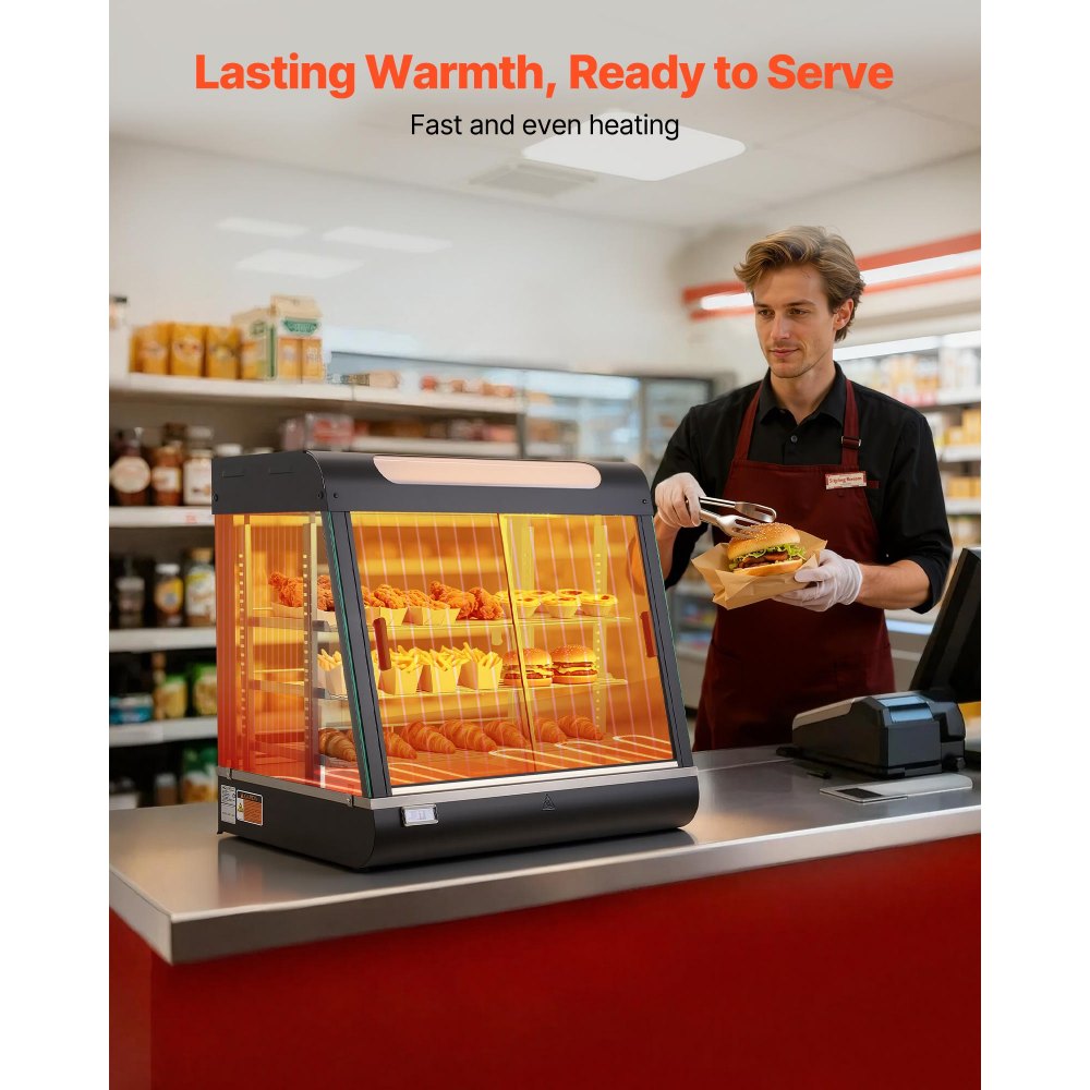 VEVOR 3-Tier Commercial Food Warmer Display, 1200W Food Display Warmer with LED Light, Top Storage and Adjustable