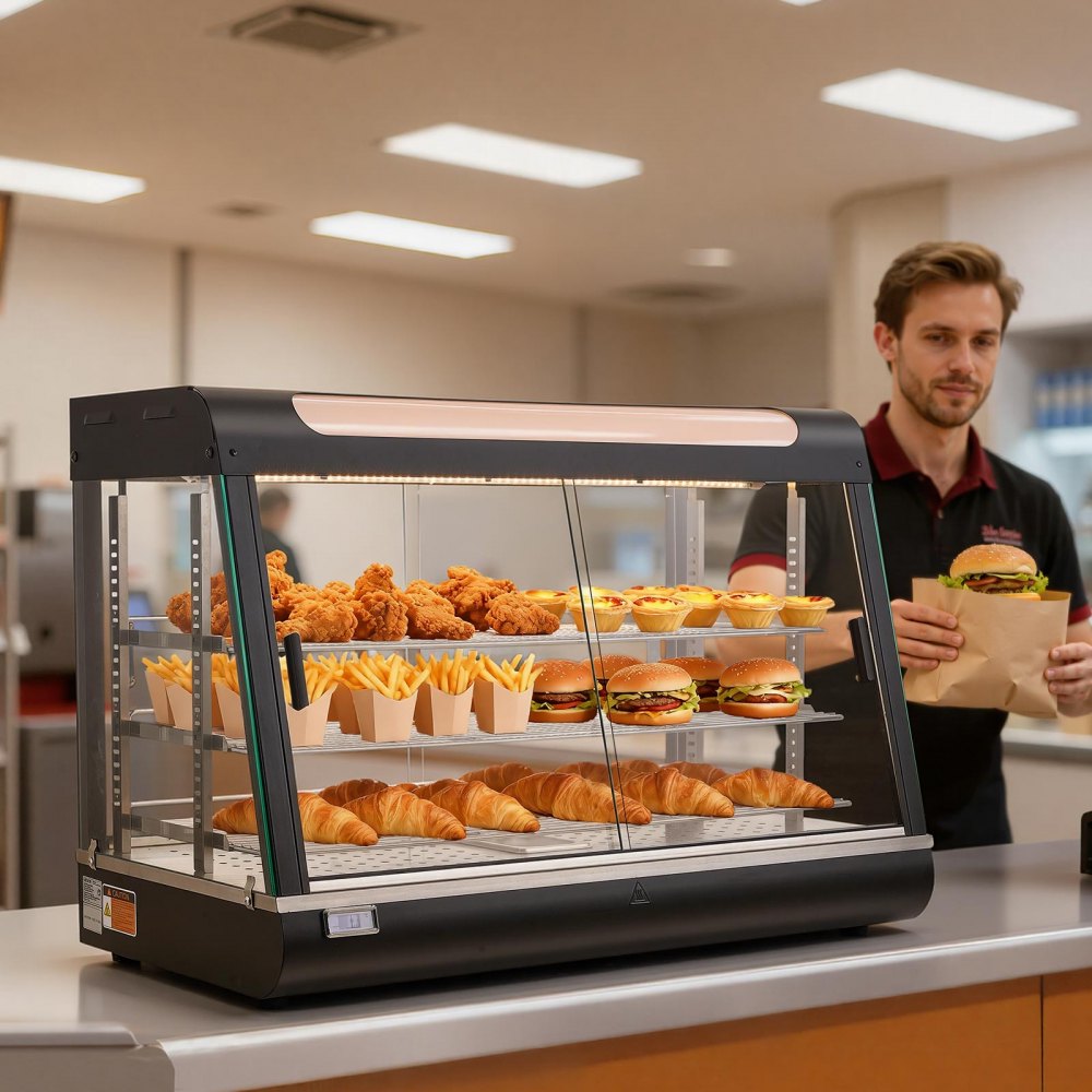 VEVOR 3-Tier Commercial Food Warmer Display, 1400W Food Display Warmer with LED Light, Top Storage and Adjustable