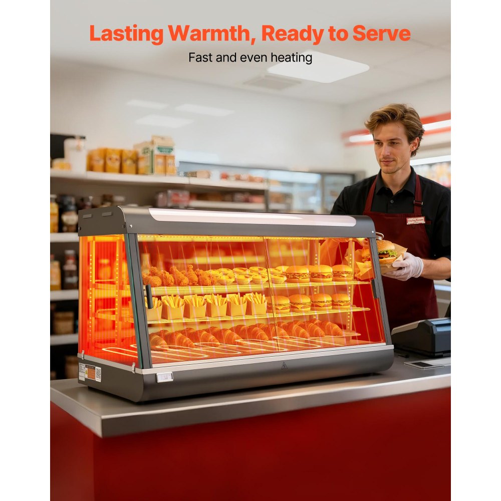 VEVOR 3-Tier Commercial Food Warmer Display, 1600W Food Display Warmer with LED Light, Top Storage and Adjustable