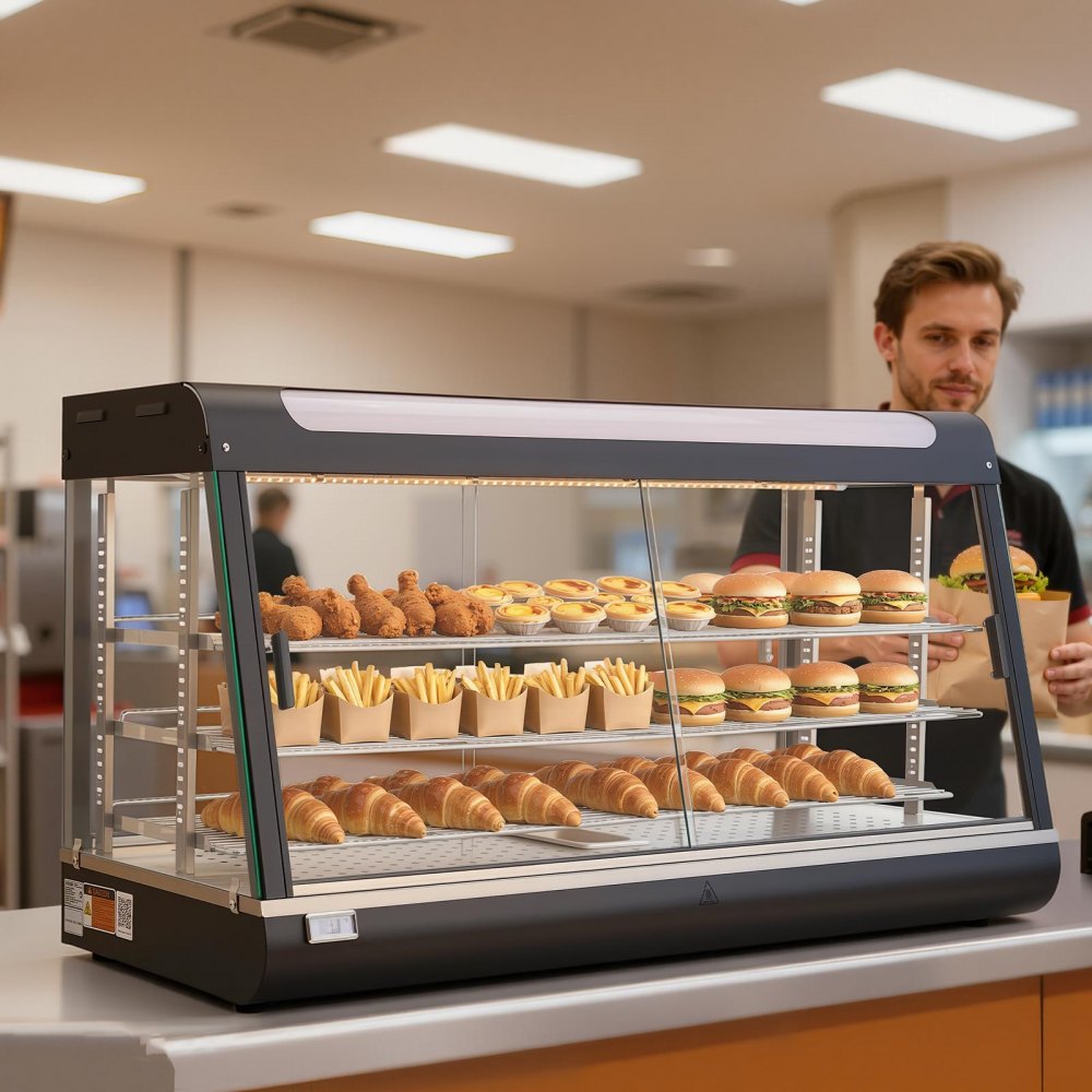 VEVOR 3-Tier Commercial Food Warmer Display, 1600W Food Display Warmer with LED Light, Top Storage and Adjustable