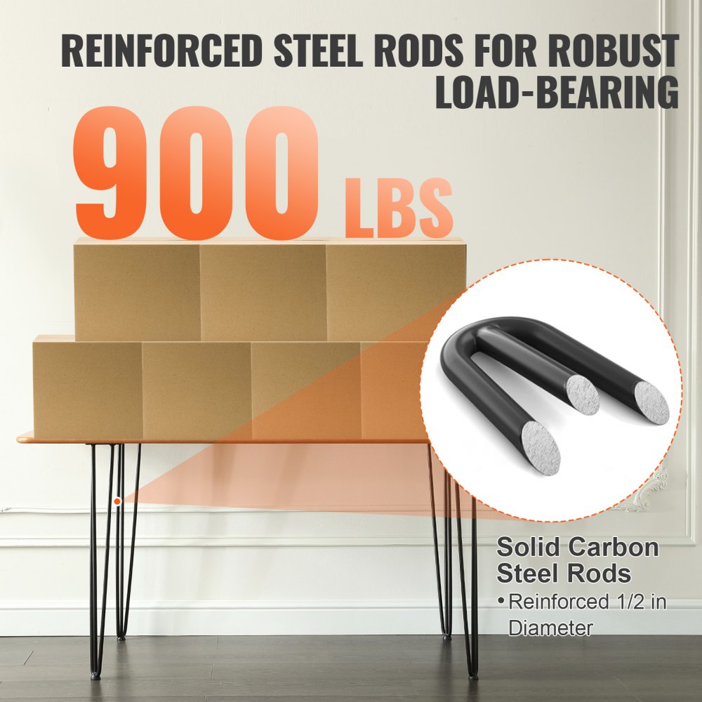 VEVOR Hairpin Table Legs 28", Set of 4 Desk Legs 900lbs Load Capacity, Hairpin Desk Legs 3 Rods for Desk Chairs Bench