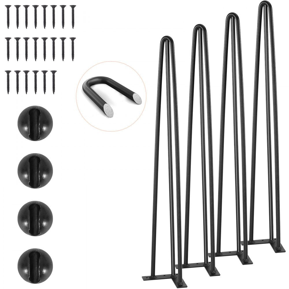 VEVOR Hairpin Table Legs 28", Set of 4 Desk Legs 900lbs Load Capacity, Hairpin Desk Legs 3 Rods for Desk Chairs Bench