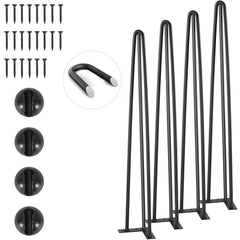 VEVOR Hairpin Table Legs 28", Set of 4 Desk Legs 900lbs Load Capacity, Hairpin Desk Legs 3 Rods for Desk Chairs Bench