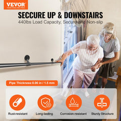 VEVOR Pipe Stair Handrail, 10FT Staircase Handrail, 440LBS Load Capacity Carbon Steel Pipe Handrail, Industrial Pipe