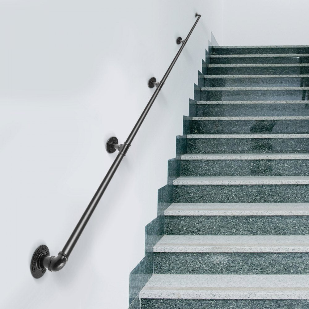 VEVOR Pipe Stair Handrail, 13FT Staircase Handrail, 440LBS Load Capacity Carbon Steel Pipe Handrail, Industrial Pipe