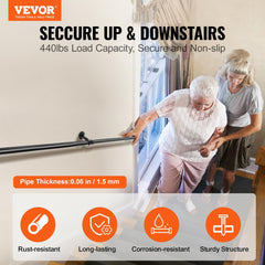 VEVOR Pipe Stair Handrail, 5FT Staircase Handrail, 440LBS Load Capacity Carbon Steel Pipe Handrail, Industrial Pipe