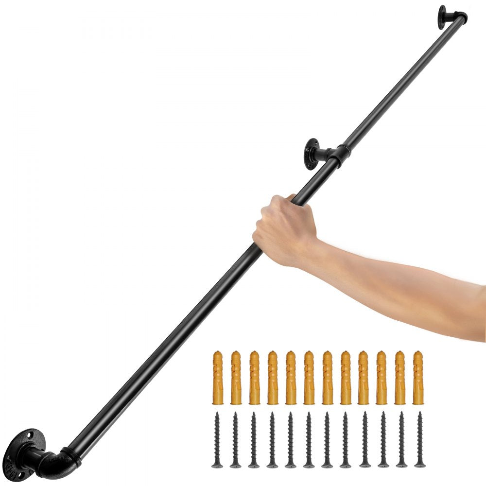 VEVOR Pipe Stair Handrail, 5FT Staircase Handrail, 440LBS Load Capacity Carbon Steel Pipe Handrail, Industrial Pipe